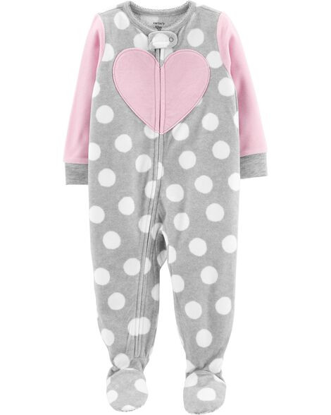 1-Piece Heart Fleece Footie PJs | Carter's