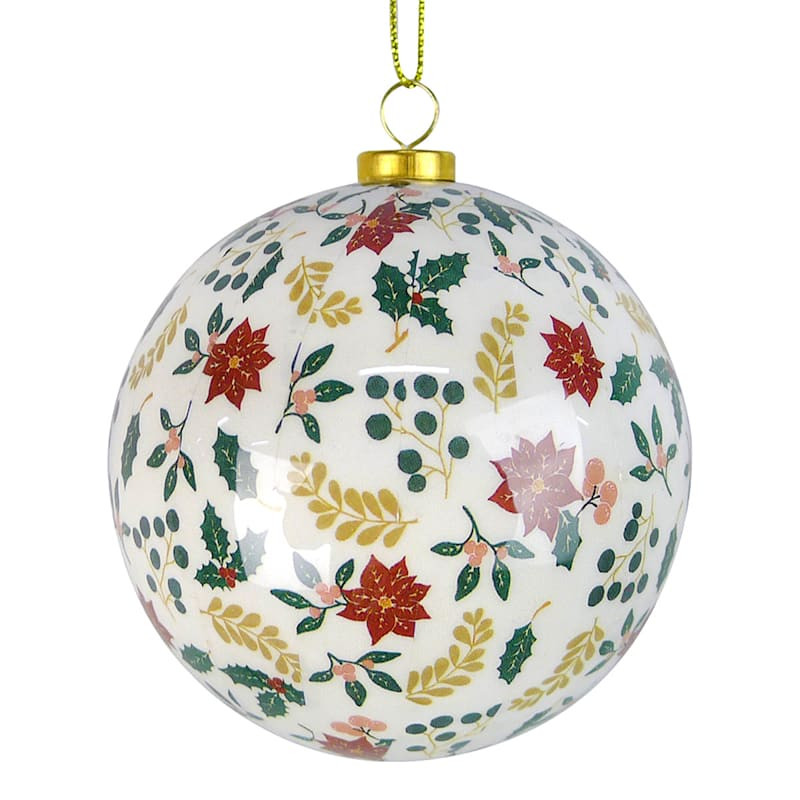Poinsettia & Holly Patterned Ornament, 3" | At Home