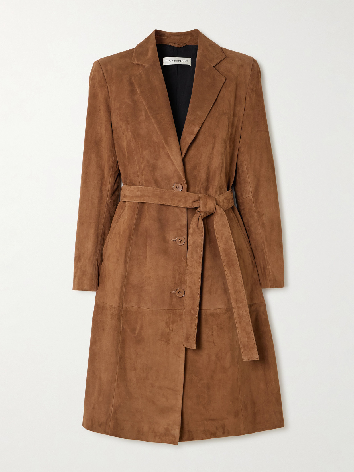 Nour Hammour - Vesper Belted Suede Coat - Brown | NET-A-PORTER (US)