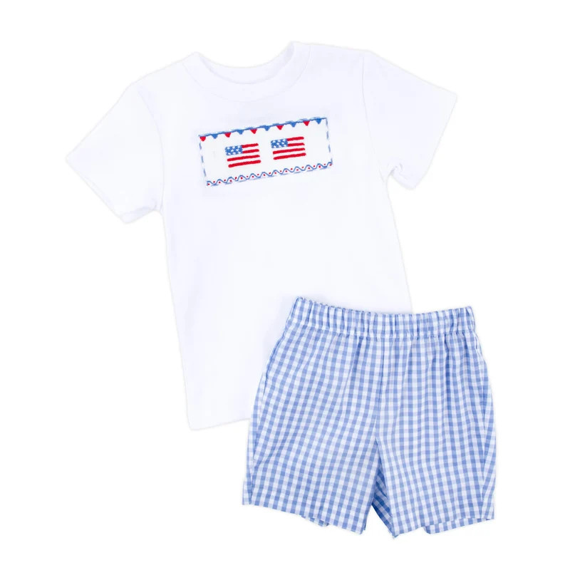 Flag Blue Gingham Smocked Short Set | Classic Whimsy