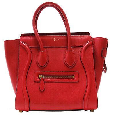 CELINE Micro Luggage Tote Handbag Red Calfskin Leather  | eBay | eBay US