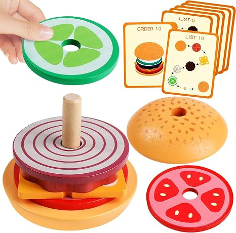 Montessori Toys for 3 Year Old Wooden Burger Sorting Stacking Toys for Toddlers Preschool Educati... | Amazon (US)