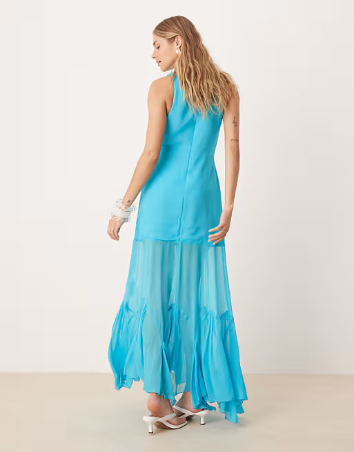 ASOS DESIGN dropped waist maxi dress with full godet hem in aqua blue | ASOS | ASOS (Global)