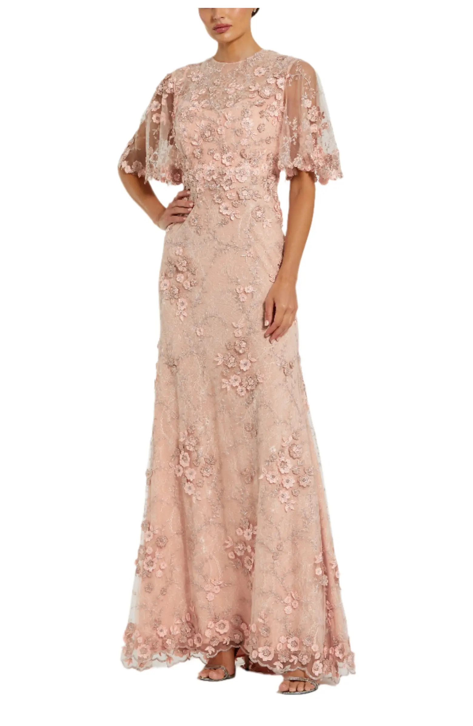 Flutter Sleeve Floral Emboridered Net Gown | Nordstrom