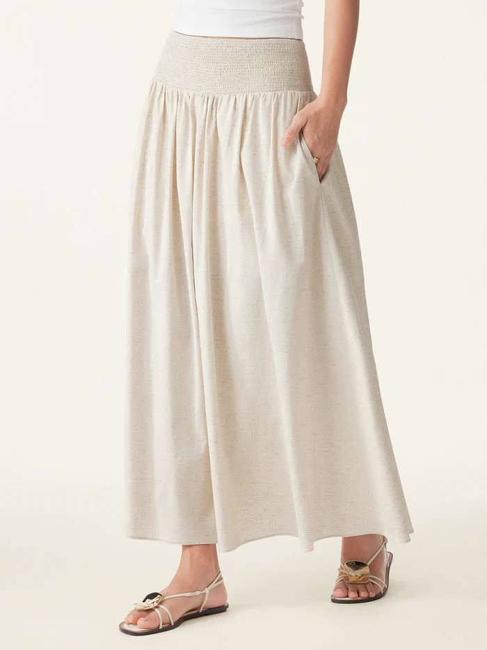 European Linen Smocked Waist Skirt with Pockets | OGLmove