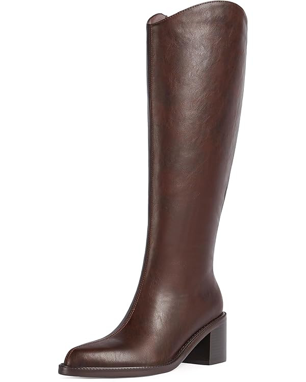 Modatope Women's Knee High Boots Pointed Toe Chunky Heel Tall Boots with Side Zipper Long Boot | Amazon (US)