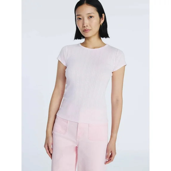 Free Assembly Women's and Women's Plus Pointelle Mini Tee with Short Sleeves, Sizes XS-4X | Walmart (US)