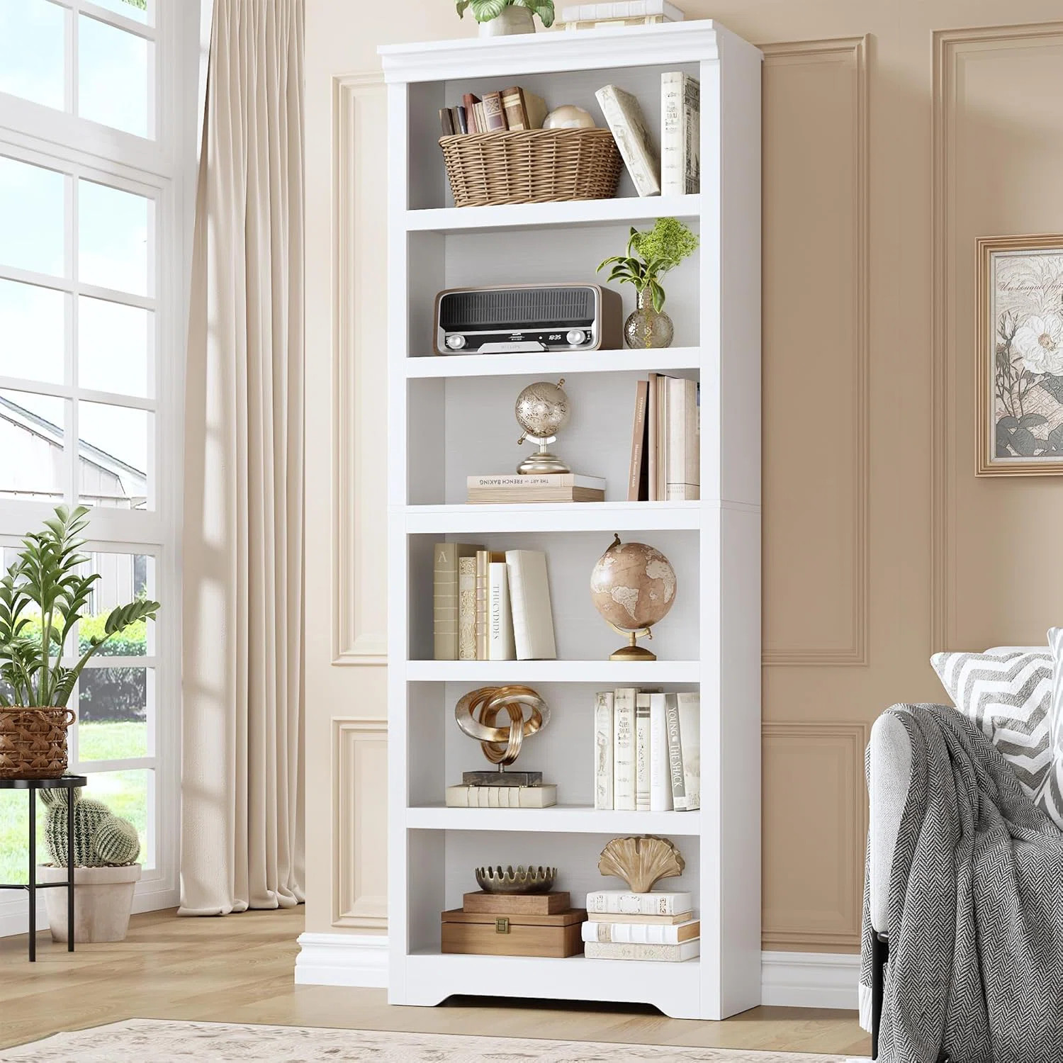 Farmhouse Bookcase with Adjustable Shelves, Floor Standing Open Display Storage Rack, Anti-Slip D... | Wayfair North America