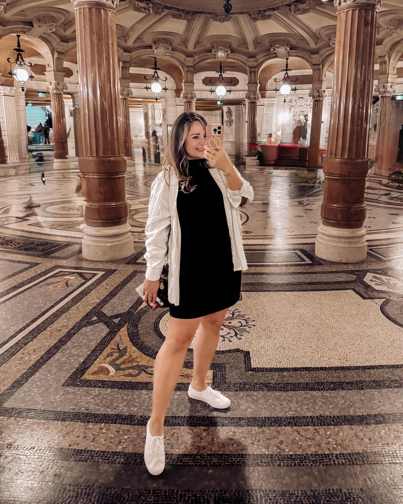 Comfy travel outfit! Love this little black dress paired with my favorite white button up and this white sneakers were great for so much walking! 

Midsize, petite, plus size, black dress, Paris outfit, European vacation, vacation outfit, comfy black dress, mock neck, short sleeve dresss

#LTKPlusSize #LTKMidsize #LTKPetite