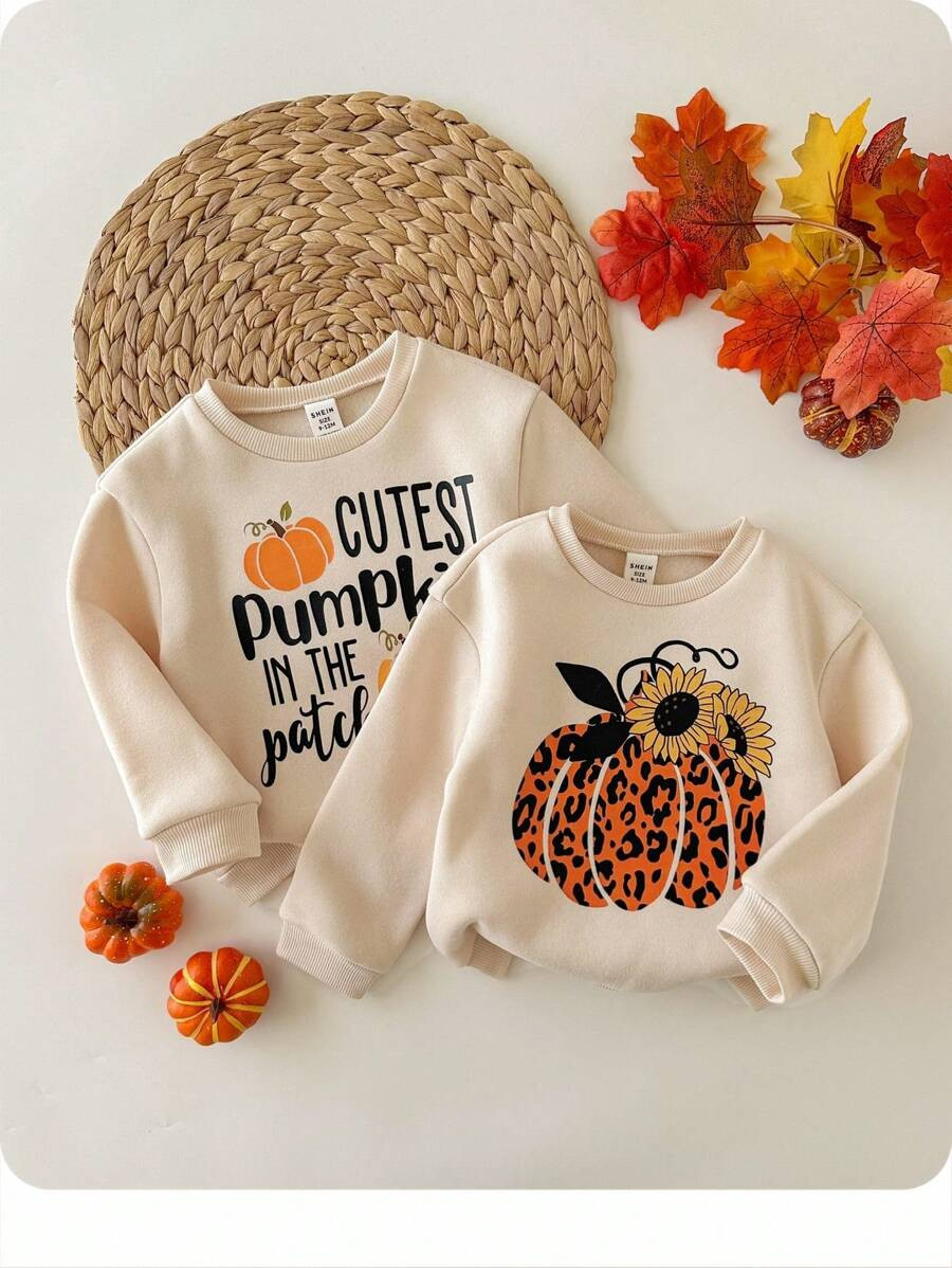 SHEIN 2pcs Set Cute Graphic Letter & Pattern Long Sleeve Pullover Sweatshirts, Versatile For Autu... | SHEIN