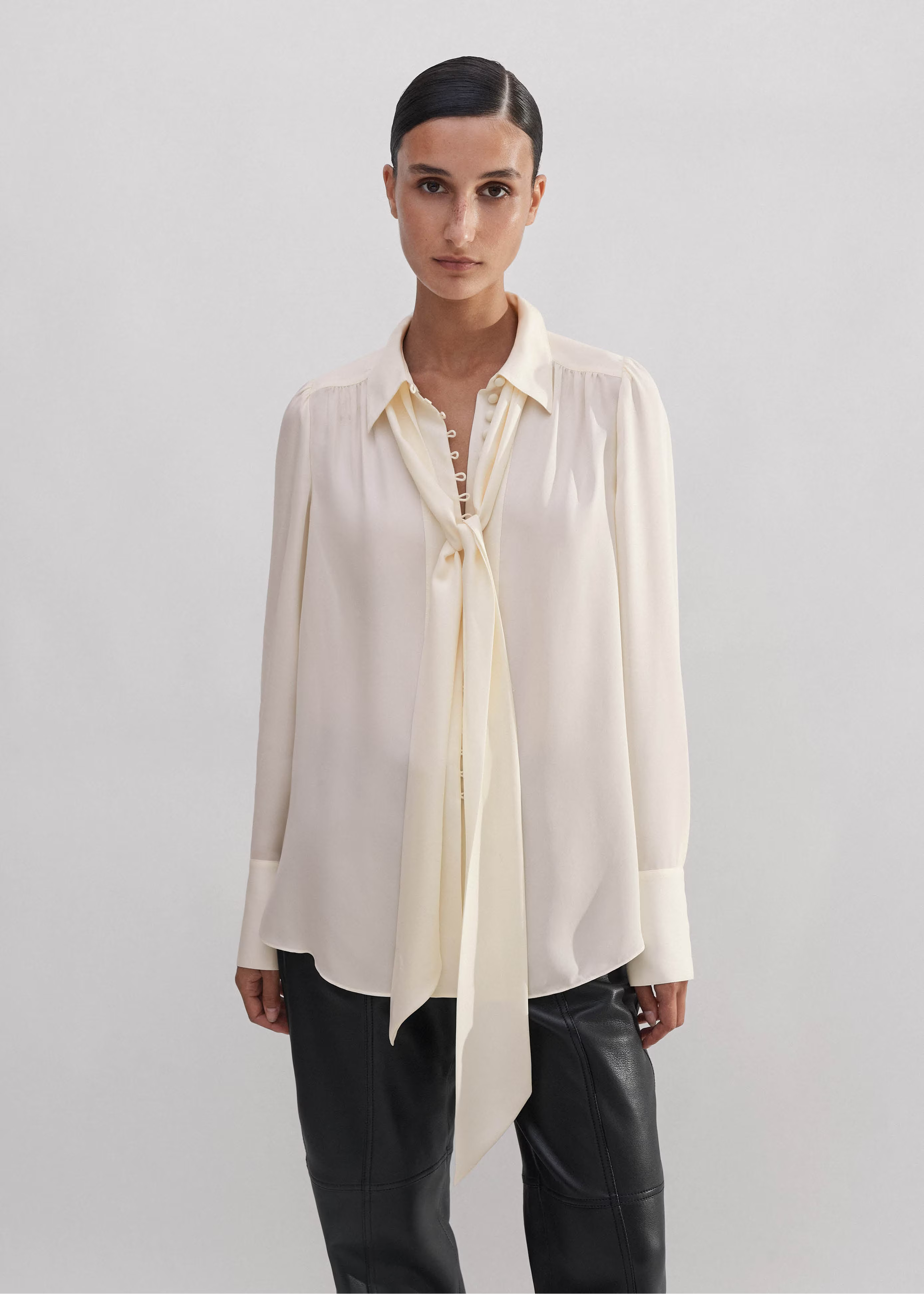 Women's Cream Silk Oversized Button Blouse + Tie | ME+EM | ME+EM Global (Excluding US)