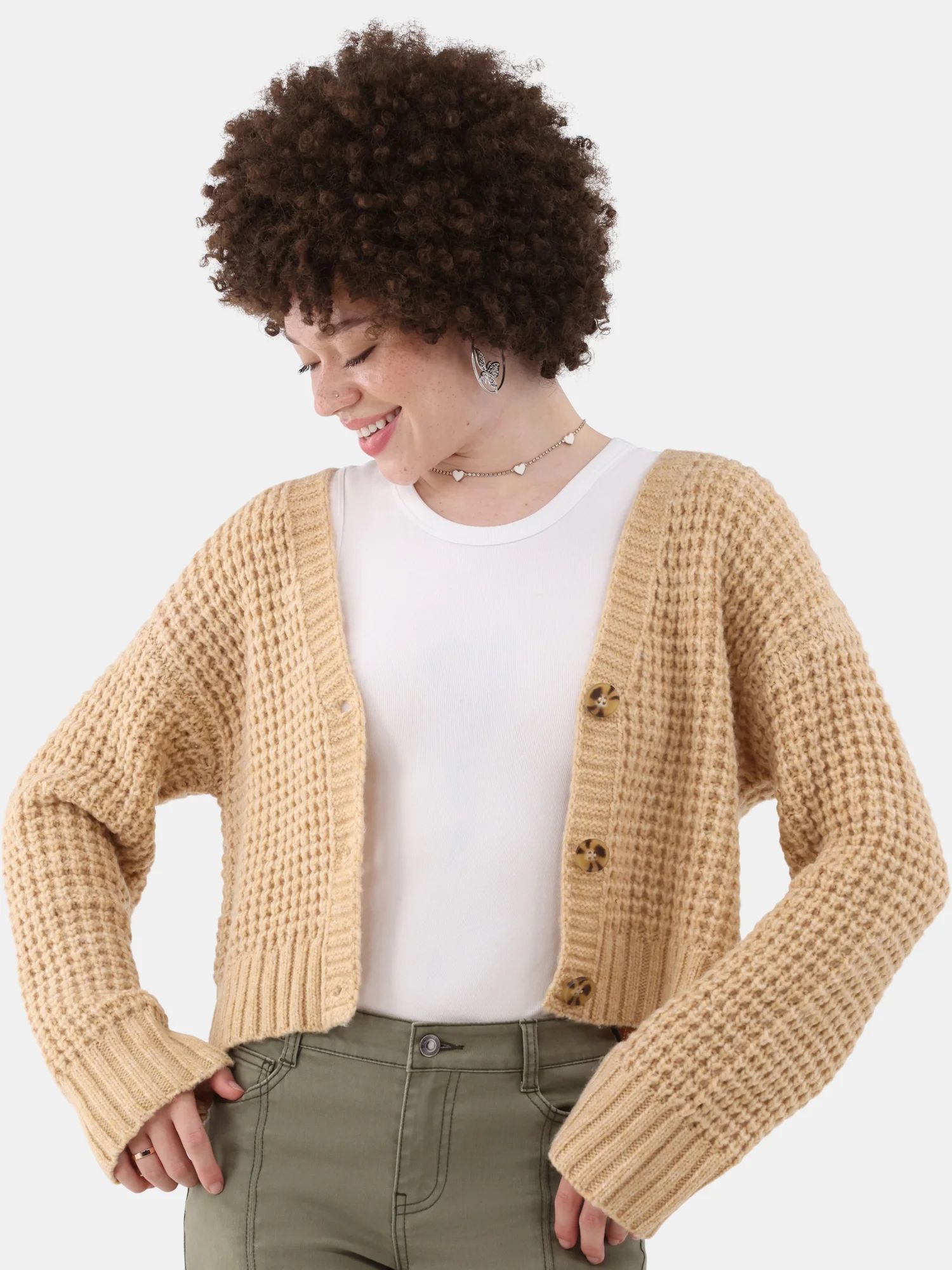 No Boundaries Chunky Knit Cardigan Sweater, Women’s | Walmart (US)