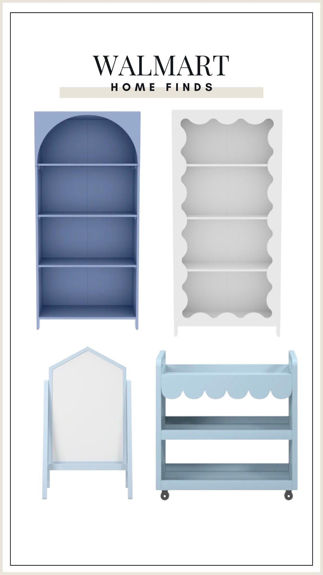 Cute Walmart home finds for kids! 

Scalloped furniture - scout design dupes - blue furniture - blue book shelf - white book shelf - Walmart nursery furniture - Walmart home - Walmart furniture deals - scalloped decor - baby boy nursery - blue nursery decor - nursery cart - Walmart nursery furniture - Walmart designer look for less - grand millennial nursery - grand millennial play room furniture - kids play room - toddler boys room - toddler girls room 


#LTKBaby #LTKKids #LTKHome
