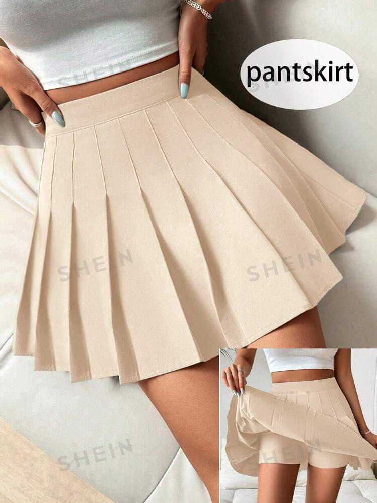 TrendsSHEIN Privé High Waist Solid Pleated Skort For Summer | SHEIN