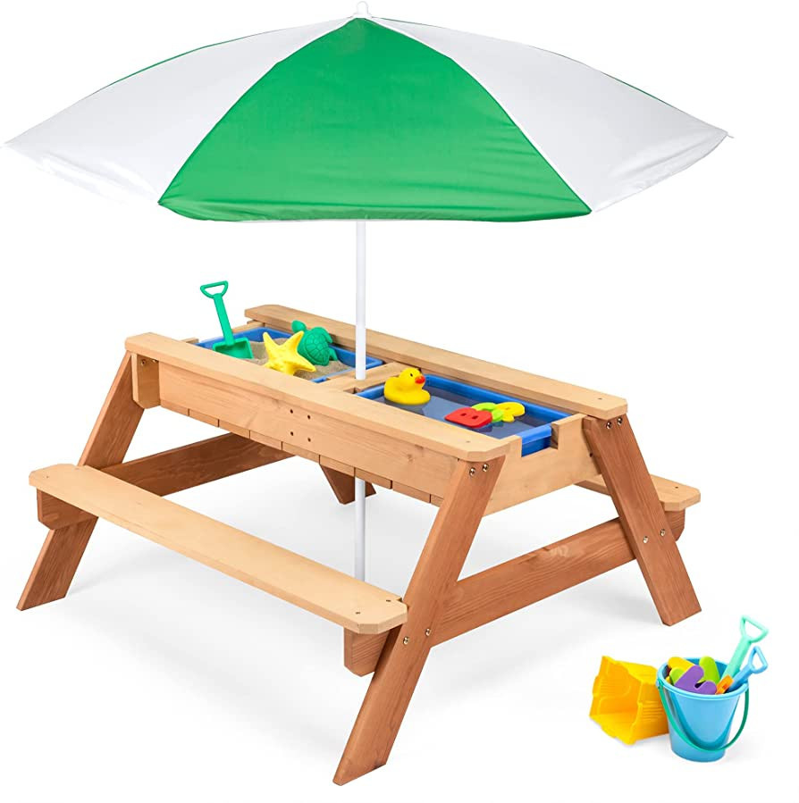 Best Choice Products Kids 3-in-1 Sand & Water Activity Table, Wood Outdoor Convertible Picnic Tab... | Amazon (US)