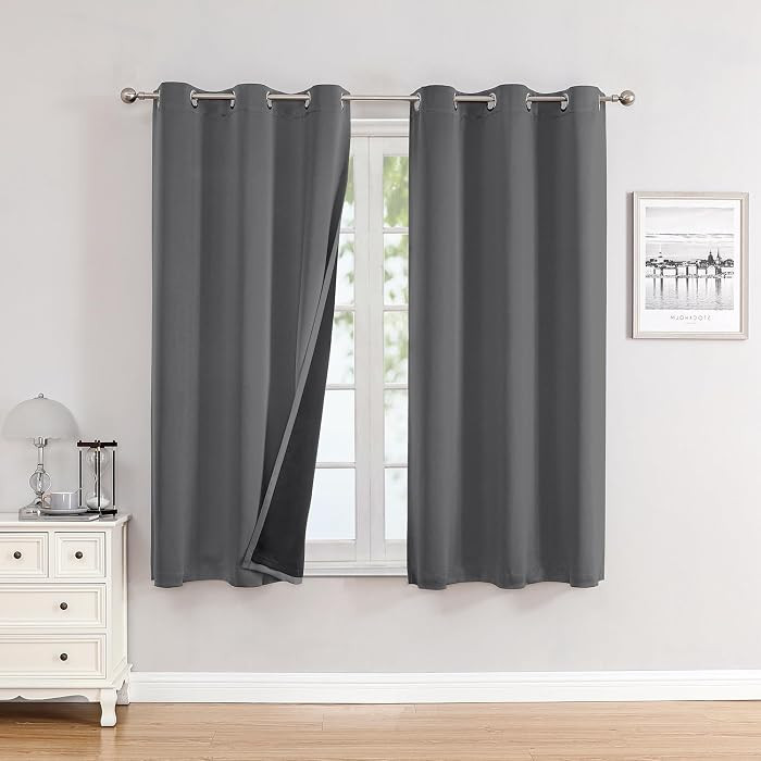 ChrisDowa 100% Blackout Curtains for Bedroom with Black Liner, 2 Thick Layers Total Blackout Ther... | Amazon (US)