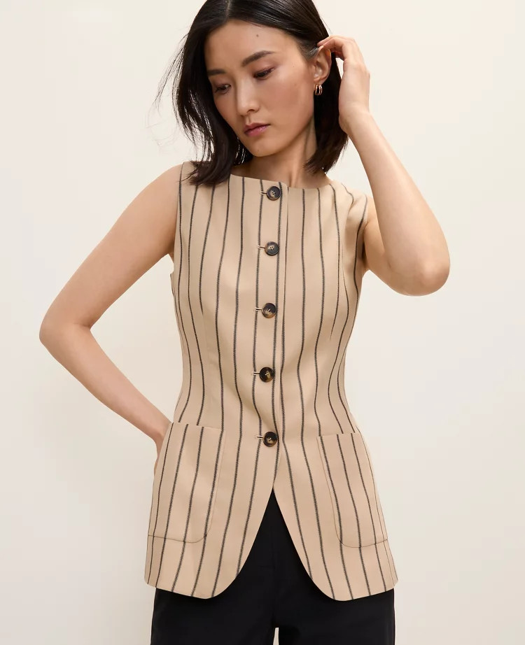 The Striped Long Vest | Ann Taylor