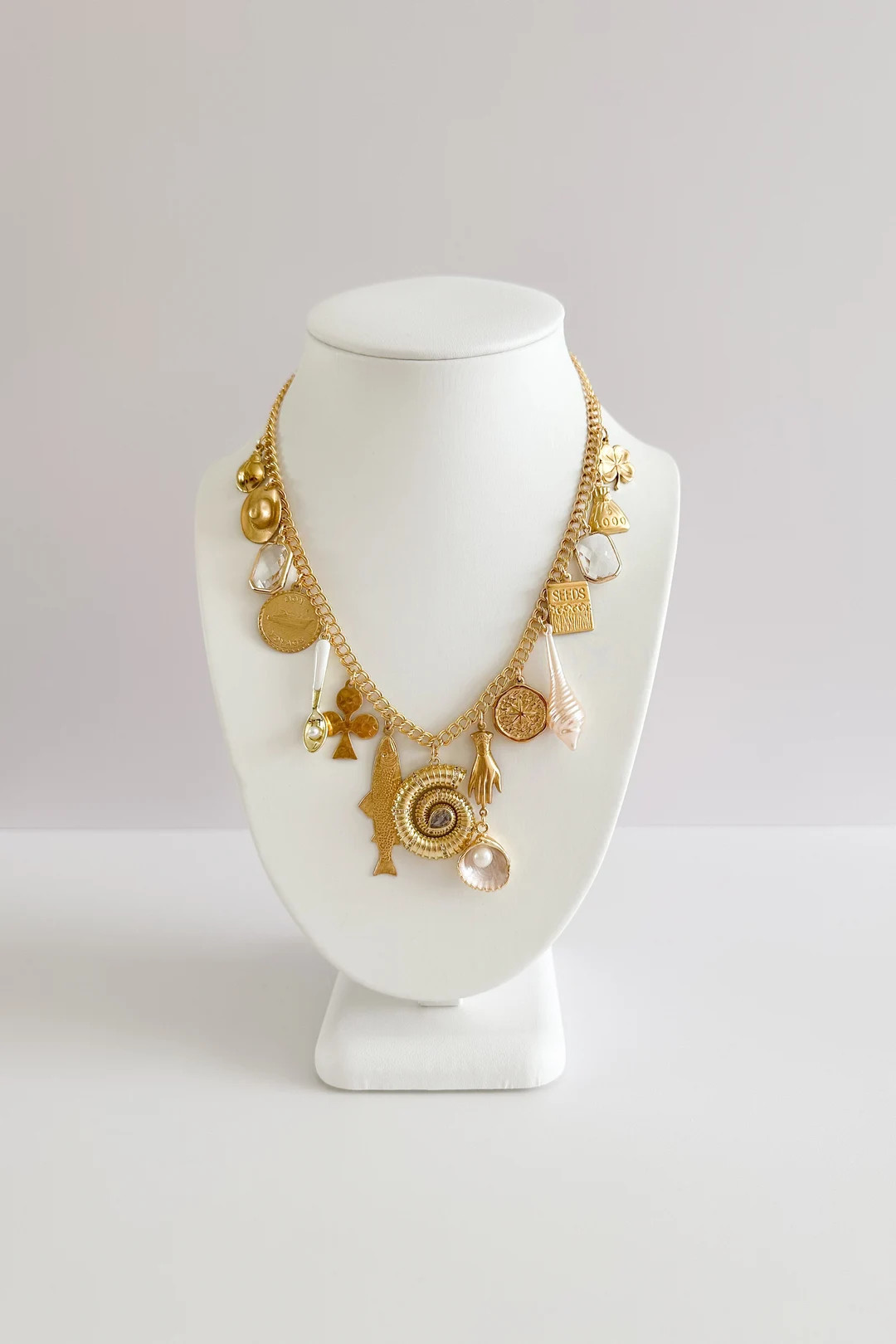 Ocean Findings Gold Plated Vintage Statement Charm Necklace / Seashell Fish Oyster Cowboy Hat Cle... | Etsy (US)