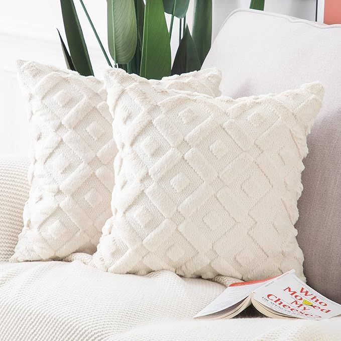 MADIZZ Set of 2 Soft Plush Short Wool Velvet Decorative Throw Pillow Covers 20x20 inch Beige Squa... | Amazon (US)