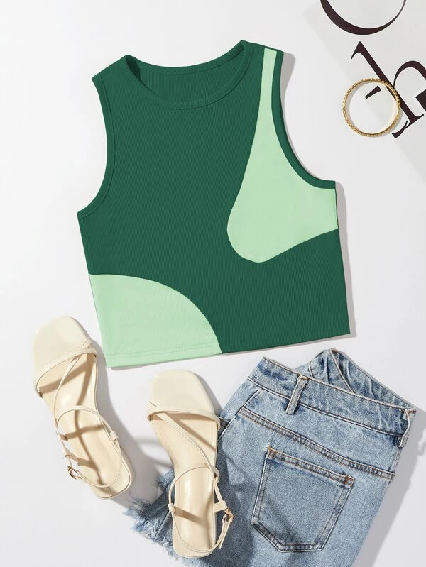 Colorblock Rib-knit Tank Top | SHEIN
