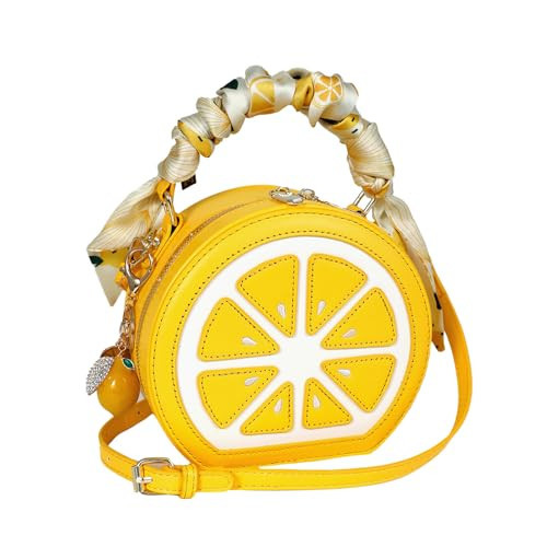 Lemon Purse Cute Fruit Shaped Bag with Charm Scarf 3Pcs Fun Novelty Small Round Citrus Slice Design Crossbody Shoulder Handbag Top Handle Clutches 2026 Spring Summer Trendy Gift for Women(Yellow) | Amazon (US)