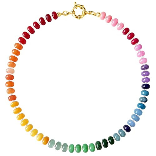 HAXIYA Colorful Beaded Necklaces for Women Chunky Boho Bead Choker Necklace Rainbow Natural Stone Summer Jewelry for Beach | Amazon (US)