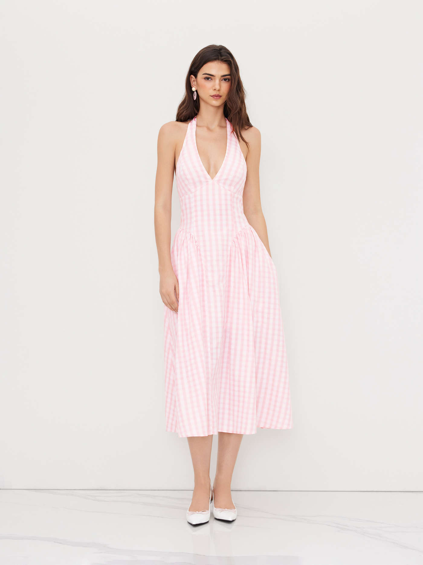 V-neck Gingham Knotted Ruffle Maxi Dress | Cider