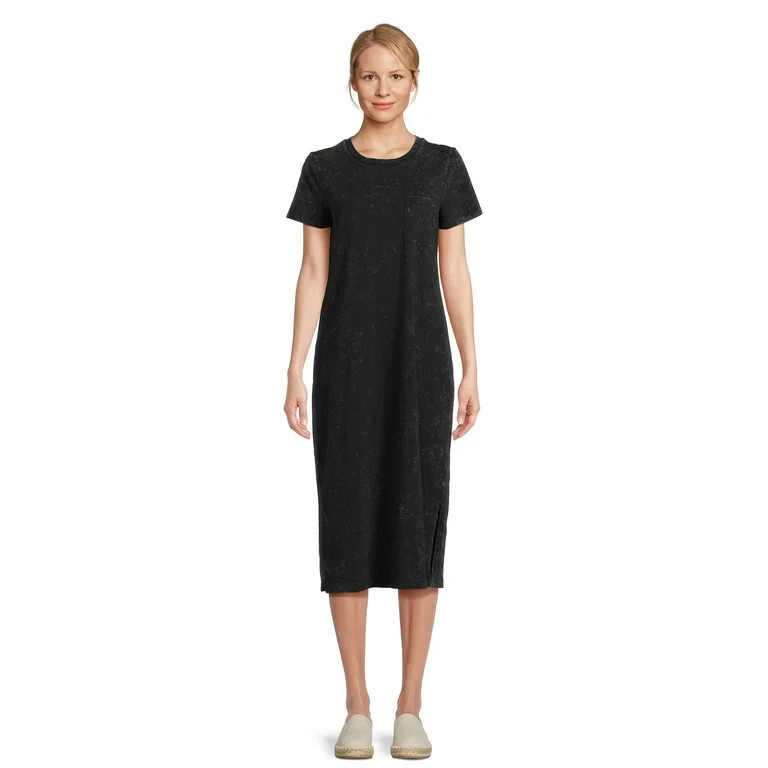 Time and Tru Women's Midi T-Shirt Dress with Short Sleeves, Sizes XS-3XL | Walmart (US)
