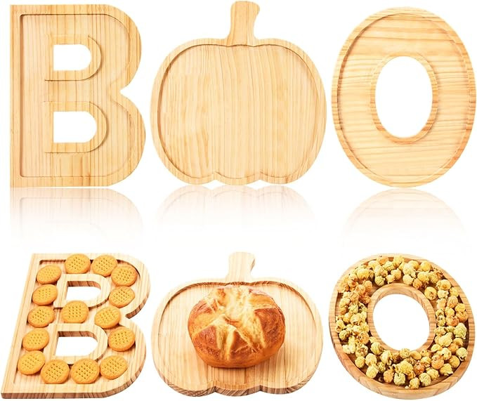 AWIZOM 3 Pcs Halloween Charcuterie Boards Pumpkin Wooden Serving Platters BOO Pine Wood Trays Hal... | Amazon (US)