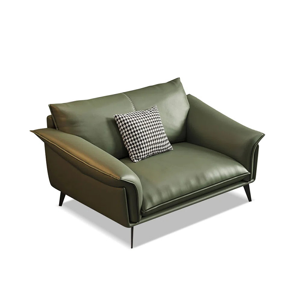 43.31" Green Genuine Leather Flared Arm Chair with Ottoman | Wayfair North America