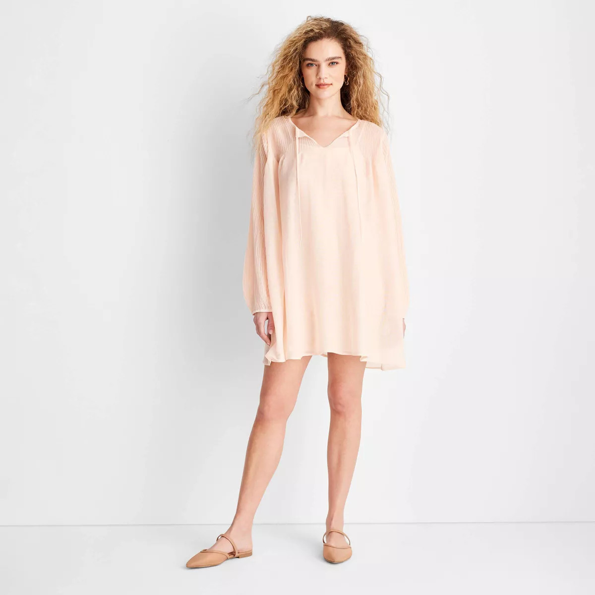 Women's Balloon Long Sleeve Boho Sheer Mini Dress - Future Collective Light Pink 3X | Target