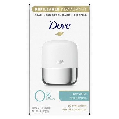 Dove Beauty 0% Aluminum Sensitive Skin Refillable Deodorant Stainless Steel Case + 1 Refill - 1.1... | Target