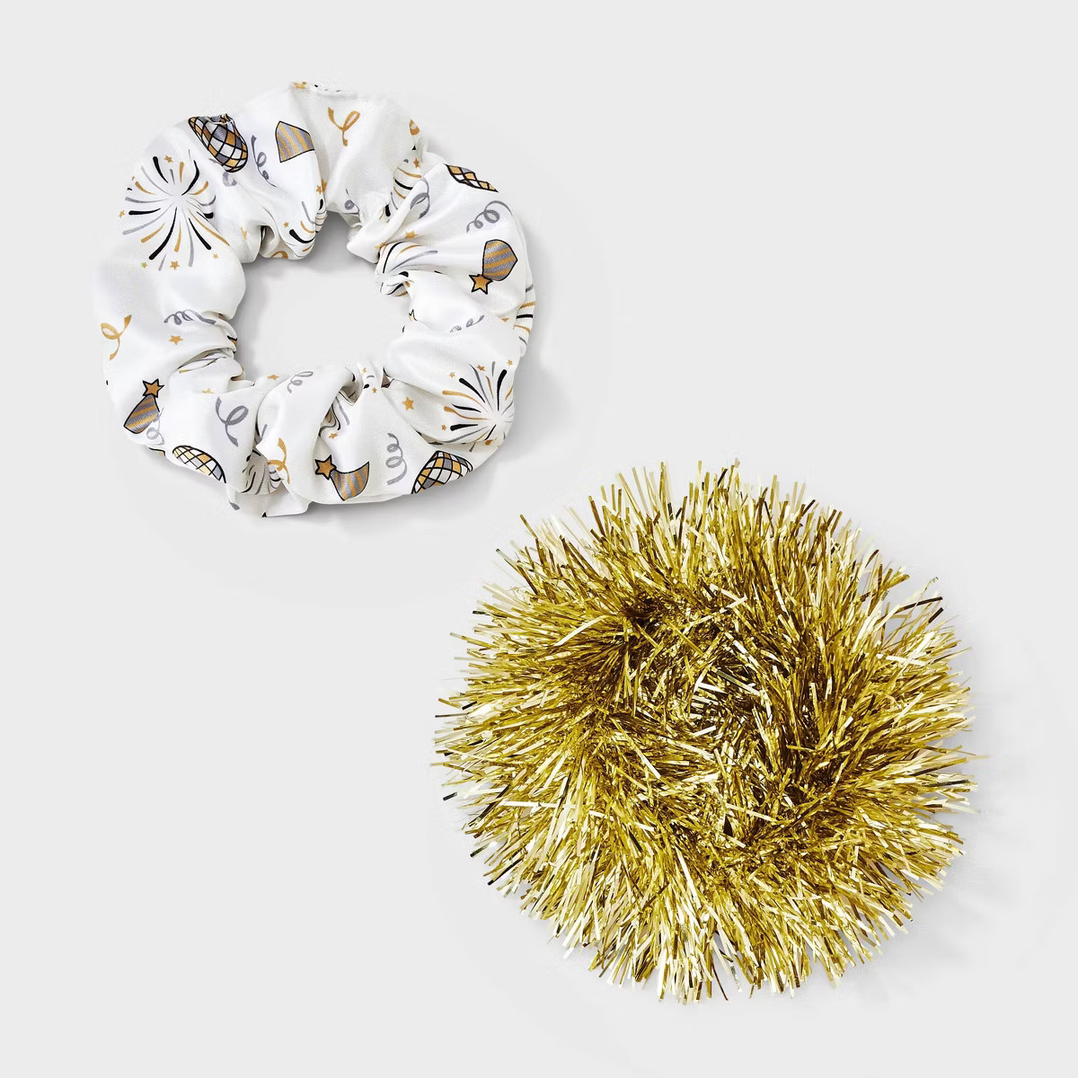 NYE party print and tinsel Hair Twister set 2pc- White/Gold | Target