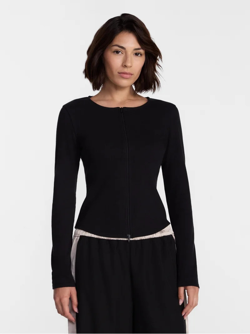 Avia Women's Ribbed Zip Front Cardigan with Long Sleeves, Sizes XS-XXXL | Walmart (US)