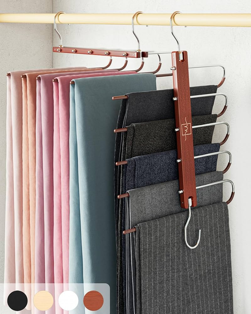 MORALVE Trousers Hangers Space Saving - 2 Pack European Beechwood Scarf and Jeans Hangers - Wardr... | Amazon (UK)