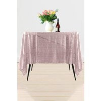 Neel Blue 70" x 70" Square Sequin Tablecloth in Light Pink | Debenhams UK