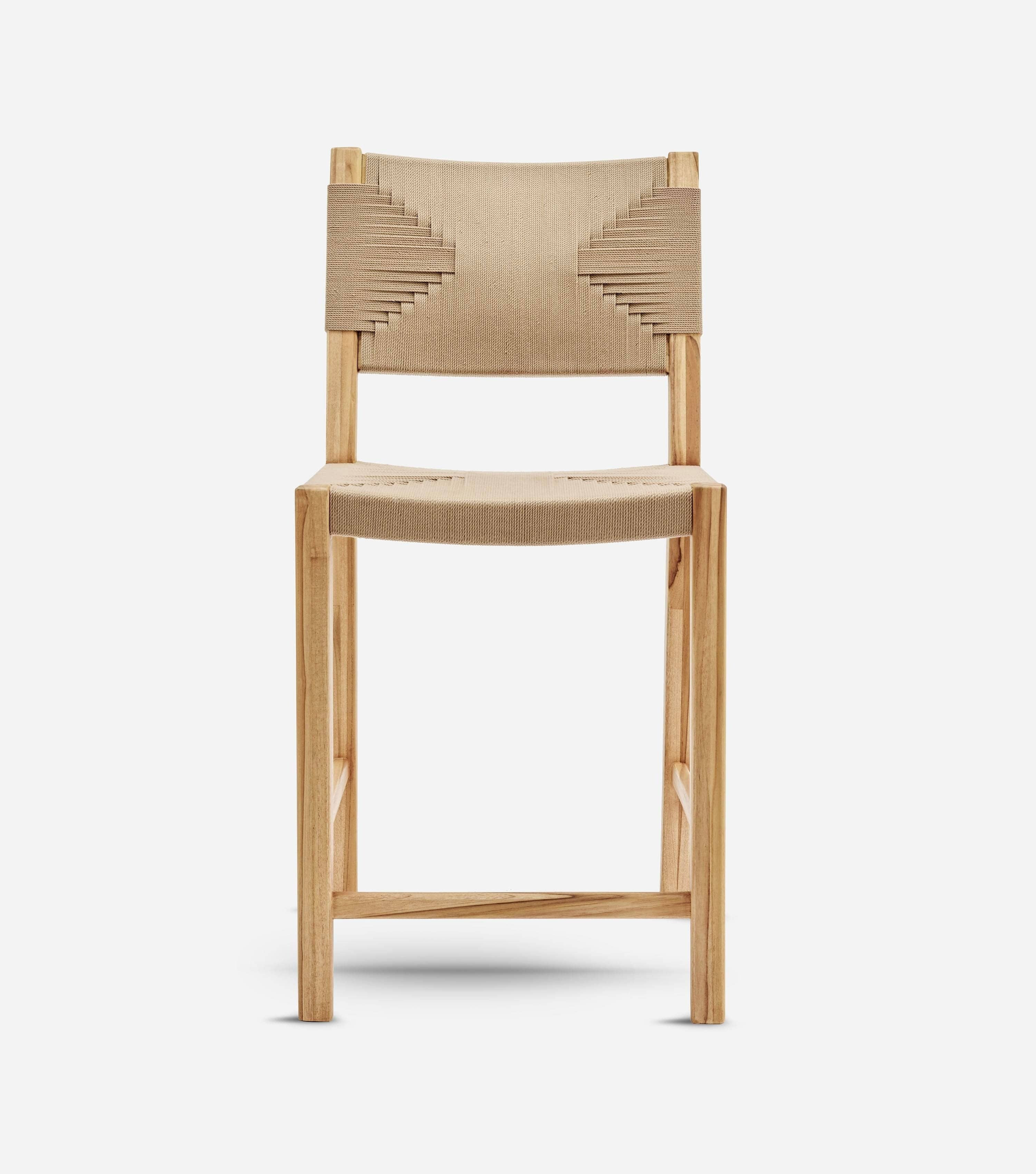 Monimbo Bar Stool with Backrest | Khaki Cross Braided Cord | Masaya Co
