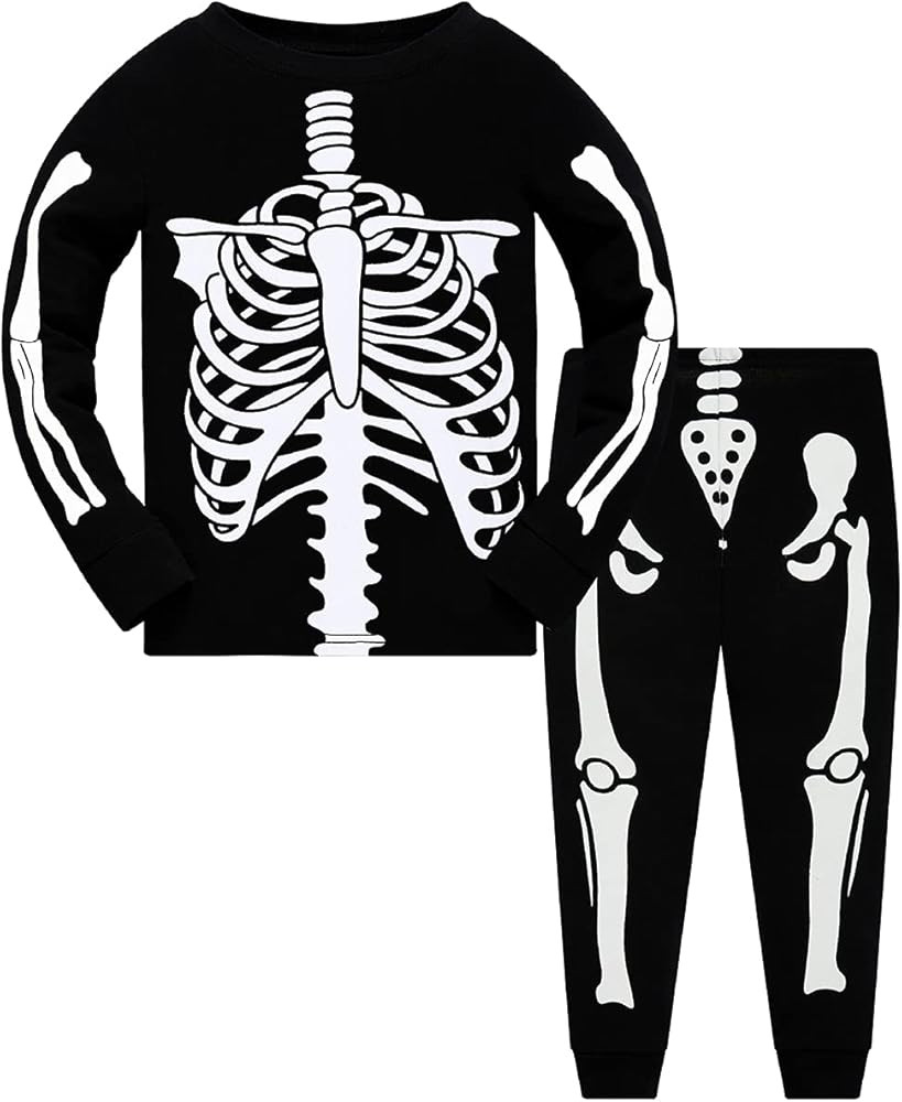 Boys Girls Halloween Pajamas Toddler Skeleton Glow in The Dark Pjs Kids Pumpkin Sleepwear 100% Co... | Amazon (US)