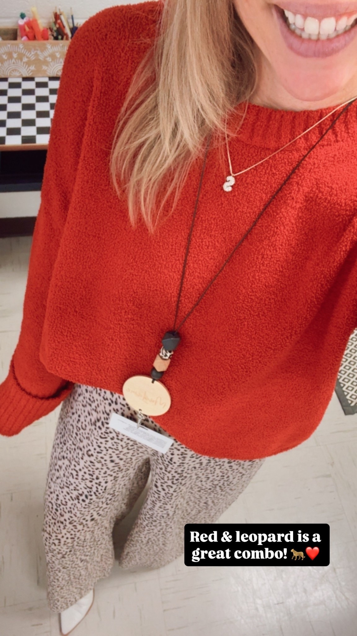 Today’s teacher ootd! Red & leopard 🐆 ❤️