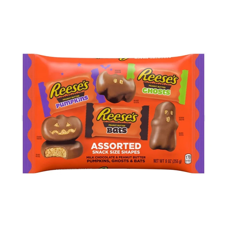 Reese's Assorted Milk Chocolate Snack Size Peanut Butter Shapes Halloween Candy, Bag 9 oz | Walmart (US)
