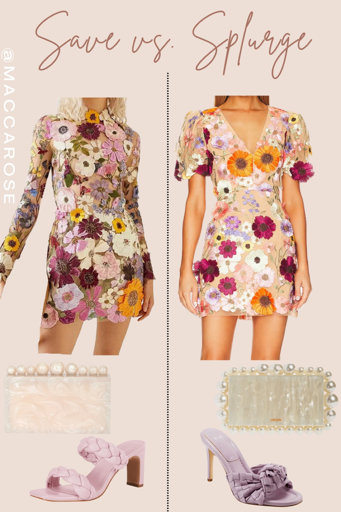 Save vs. splurge | dressy | florals | all dressed up | formal event | special occasion | mini dress | style guide | clutch purse | slides 

#LTKunder50 #LTKSeasonal #LTKstyletip
