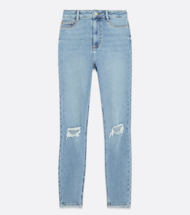 Blue Ripped Knee High Waist Hallie Super Skinny Jeans
						
						Add to Saved Items
						Remov... | New Look (UK)