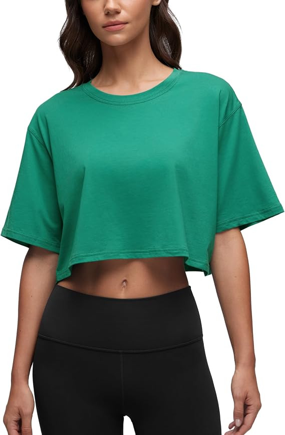 CRZ YOGA Pima Cotton High Neck Crop T-Shirt | Amazon (US)
