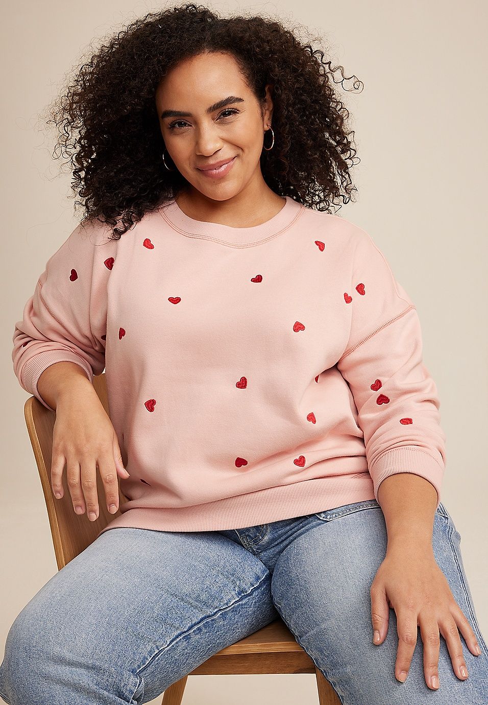 Plus Size Heart Embroidered Sweatshirt | Maurices