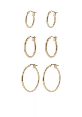 Napier Set of Three Gold-Tone Hoop Earrings, Gold | Belk