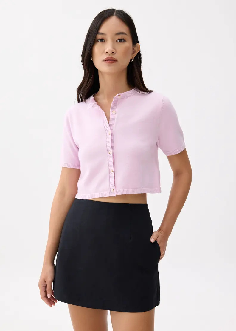 Cropped Round Neck Knit Cardigan | Love, Bonito USA