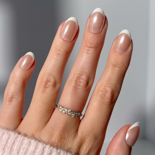 Glamnetic Press On Nails - Pearlfect | Short Oval White French Tip Fake Nails, Salon Quality French Manicure | 15 Sizes - 30 Nail Kit with Glue | Amazon (US)