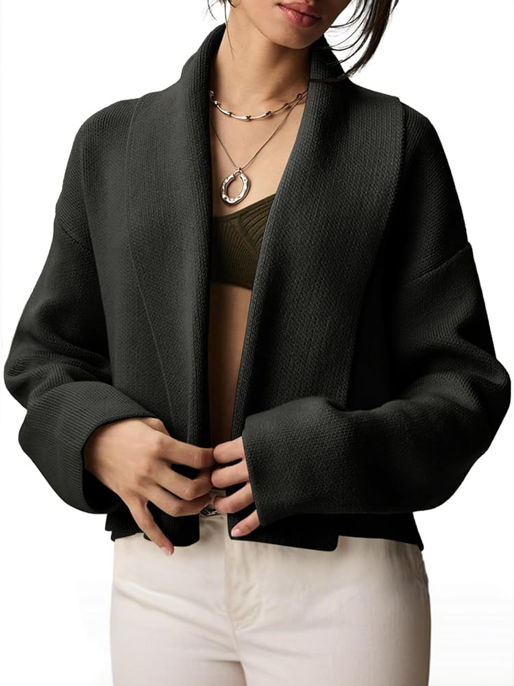 Saodimallsu Womens Cropped Cardigan Open Front Shawl 2025 Fall Trendy Long Sleeve Sweater Jacket | Amazon (US)