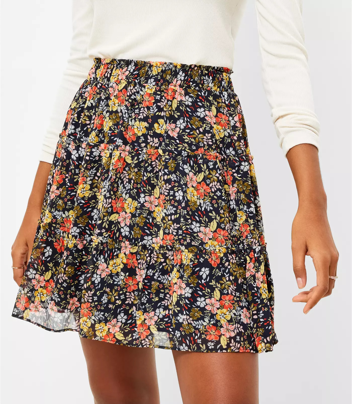 Floral Tiered Ruffle Pull On Skirt | LOFT | LOFT