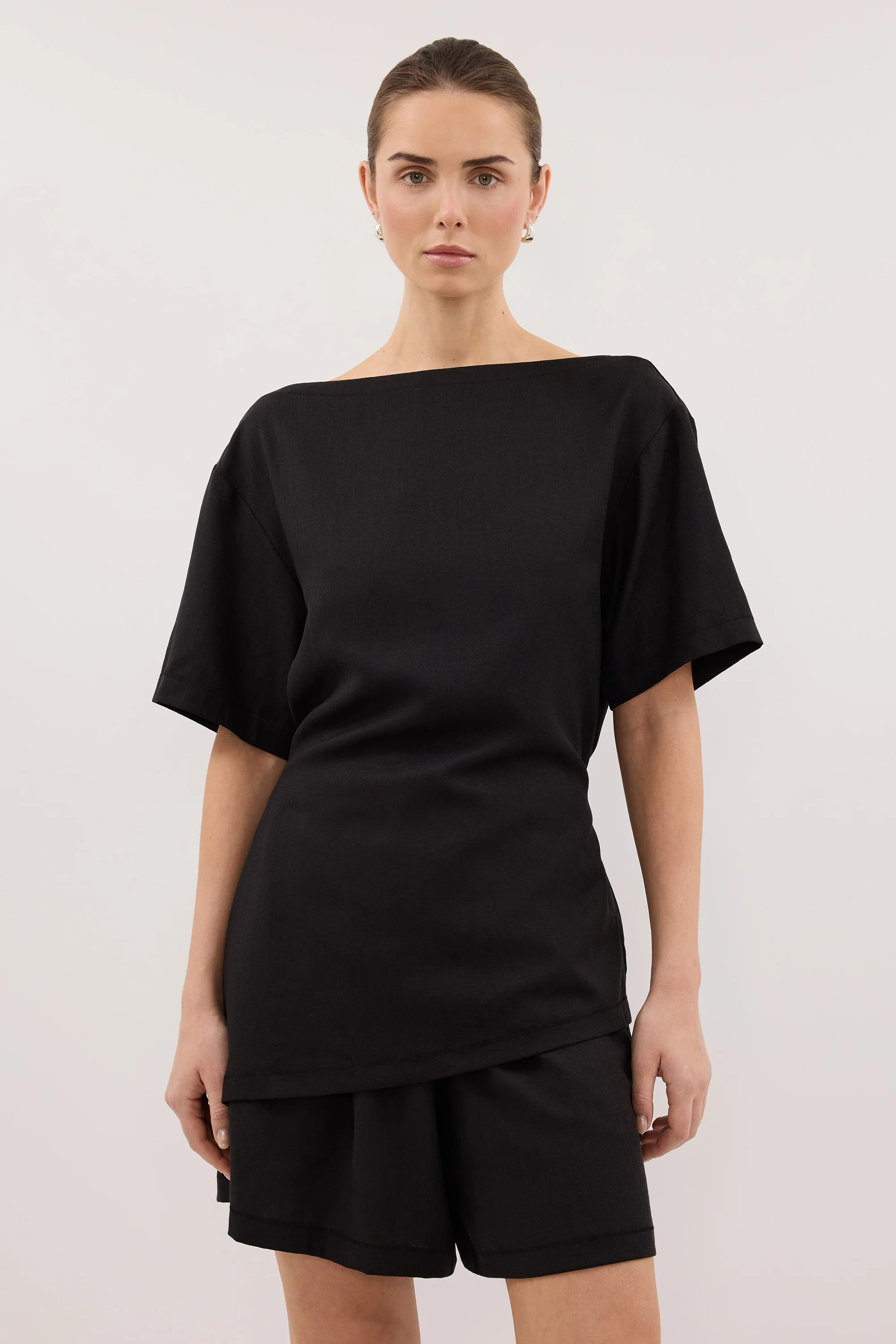 CALIA BLACK BOAT NECK SLEEVED TOP | DISSH